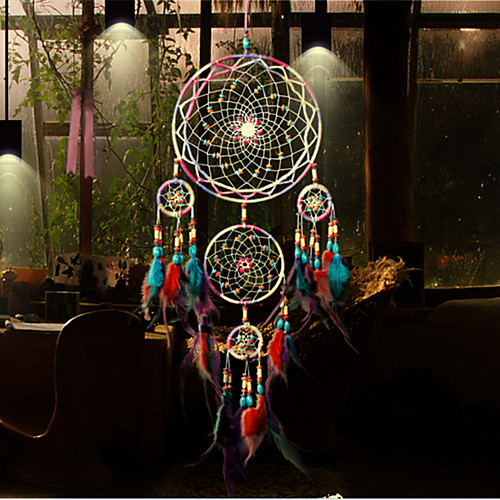

Boho Dream Catcher Handmade Gift Wall Hanging Decor Art Ornament Craft Feather 5 Circles Bead for Kids Bedroom Wedding Festival 5013cm