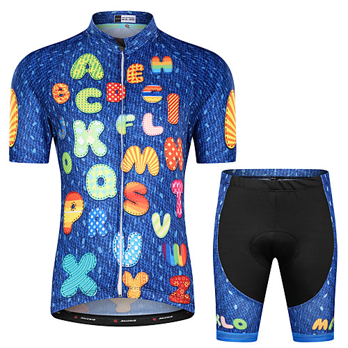 

Malciklo Boys' Girls' Short Sleeve Cycling Jersey with Shorts - Kid's Summer Lycra Blue Floral Botanical Bike Clothing Suit UV Resistant Quick Dry Moisture Wicking Breathable Reflective Strips Sports