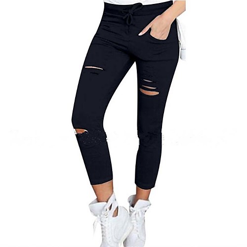 

Women's Street chic Plus Size Skinny Chinos Pants - Solid Colored Black Army Green S / M / L