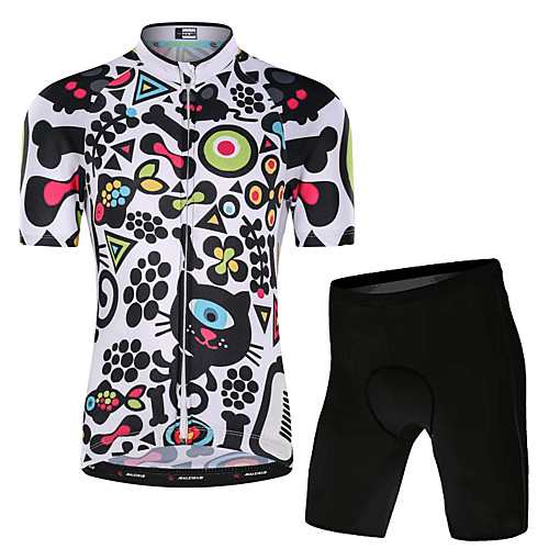 

Malciklo Boys' Girls' Short Sleeve Cycling Jersey with Shorts - Kid's White Floral Botanical Bike Clothing Suit UV Resistant Breathable Moisture Wicking Quick Dry Reflective Strips Sports Lycra