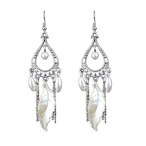 

Women's Drop Earrings Tassel Leaf Stylish Imitation Pearl Earrings Jewelry Silver For Daily 1 Pair