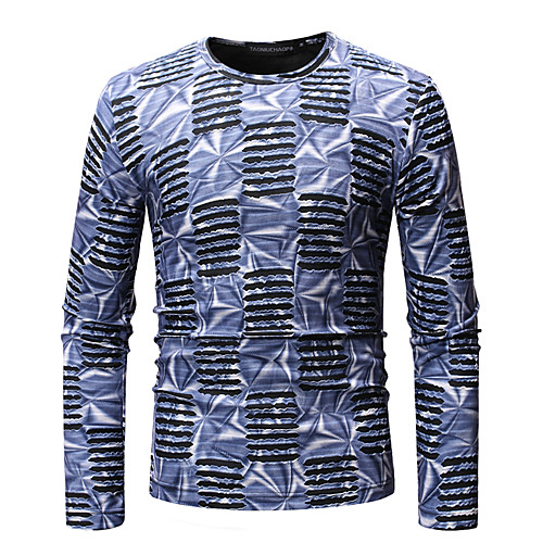 

Men's T shirt Plaid Color Block Paisley Print Tops Cotton Blue Dark Gray