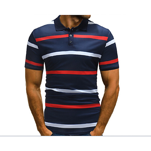 

Men's Polo Striped Tops Cotton White Navy Blue