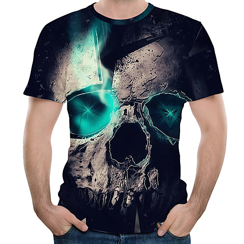 

Men's T shirt Color Block 3D Skull Print Tops Navy Blue