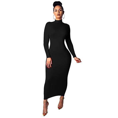 

Women's Sheath Dress Royal Blue White Black Red Long Sleeve Solid Colored Round Neck Slim S M L XL