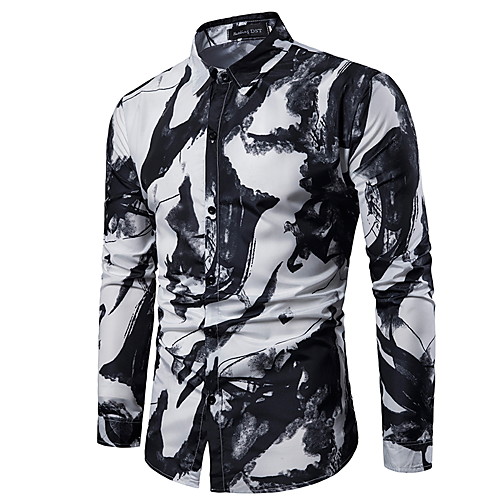 

Men's Shirt Abstract Long Sleeve Slim Tops White