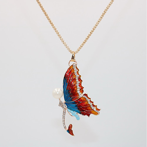 

Women's Pendant Necklace Necklace Classic Butterfly Animal Unique Design Rustic Fashion Modern Imitation Pearl Gold Plated Chrome Rainbow 70 cm Necklace Jewelry 1pc For Holiday Club Birthday Bikini