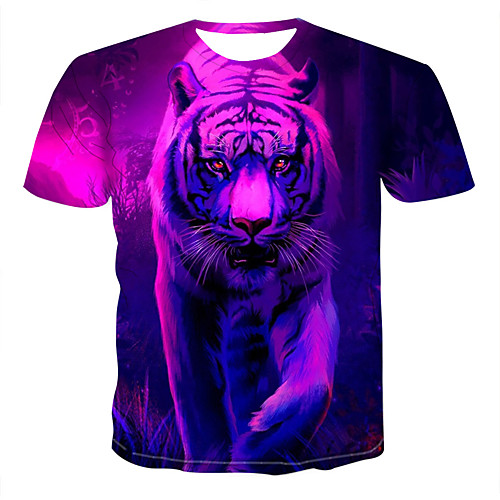 

Men's T shirt Color Block 3D Animal Print Tops Fuchsia
