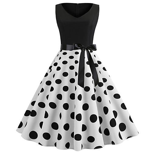 

Women's Sheath Dress Short Mini Dress White Black Sleeveless Polka Dot Lace up Spring & Summer Round Neck Elegant Vintage 2021 S M L XL XXL