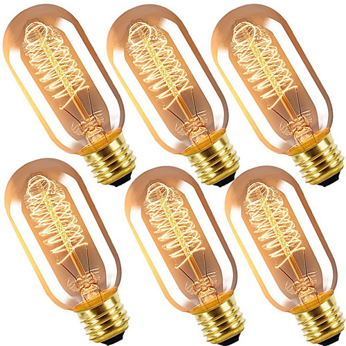 

6pcs 40 W E26 / E27 T45 Warm White 2200-2800 k Retro / Dimmable / Decorative Incandescent Vintage Edison Light Bulb 220-240 V