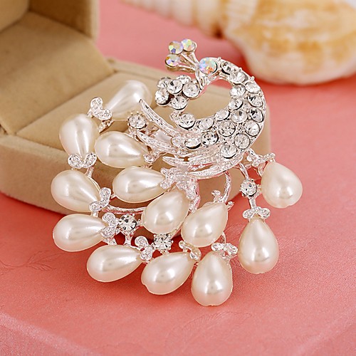 

Women's Brooches Hollow Out Peacock Stylish Imitation Pearl Imitation Diamond Brooch Jewelry White For Daily