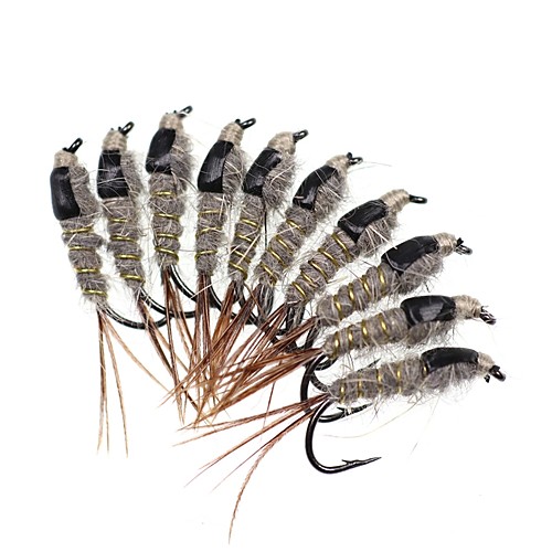 

10 pcs Flies Fishing Lures Flies Feathers Carbon Steel Mixed Material Sinking Fly Fishing Bait Casting Ice Fishing