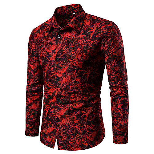 

Men's Shirt Geometric Long Sleeve Party / Evening Slim Tops Fashion Vintage Retro Blue White Red