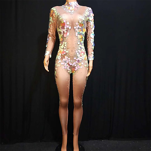

Exotic Dancewear Leotard / Onesie Crystals / Rhinestones Paillette Women's Performance Long Sleeve Spandex