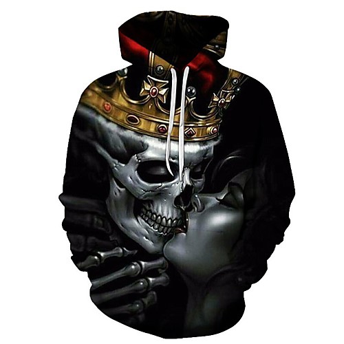 

Men's Hoodie 3D Skull Hooded Party Casual Hoodies Sweatshirts Loose Black