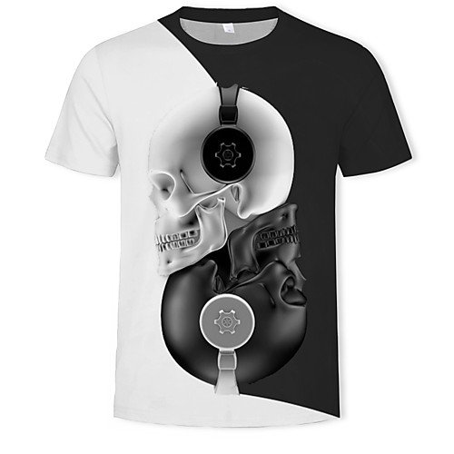 

Men's T shirt Shirt Graphic 3D Skull Print Short Sleeve Casual Tops Streetwear Exaggerated Round Neck Black / Summer