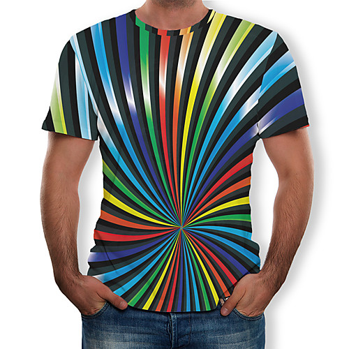 

Men's T shirt Color Block 3D Rainbow Print Tops Rainbow