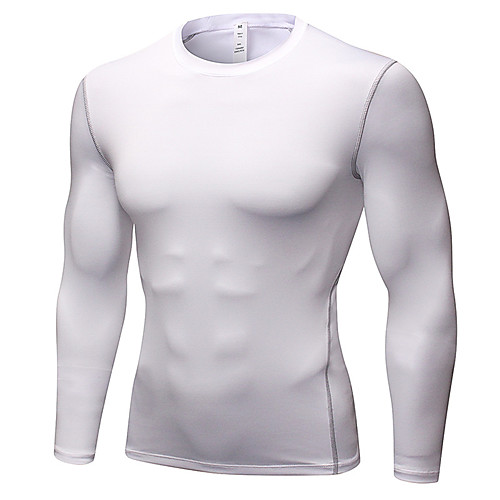 

Men's Long Sleeve Compression Shirt Base Layer Top Top Athletic Winter Quick Dry Lightweight Breathable Fitness Gym Workout Running Sportswear Solid Colored White Activewear Stretchy