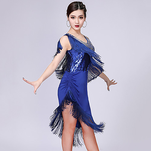 

Latin Dance Dress Tassel Paillette Women's Training Performance Sleeveless High Spandex