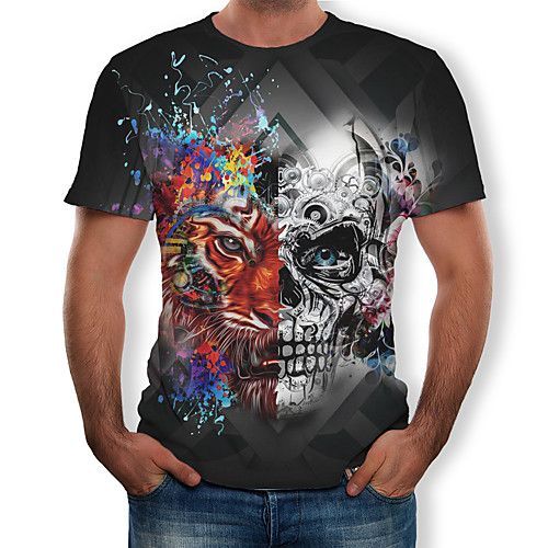 

Men's T shirt Color Block 3D Skull Print Tops Black