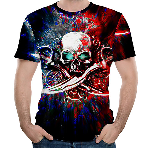 

Men's T shirt Color Block 3D Skull Print Tops Black