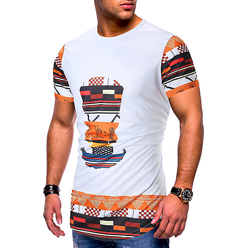 

Men's T shirt Graphic Geometric Patchwork Print Tops Cotton White Black