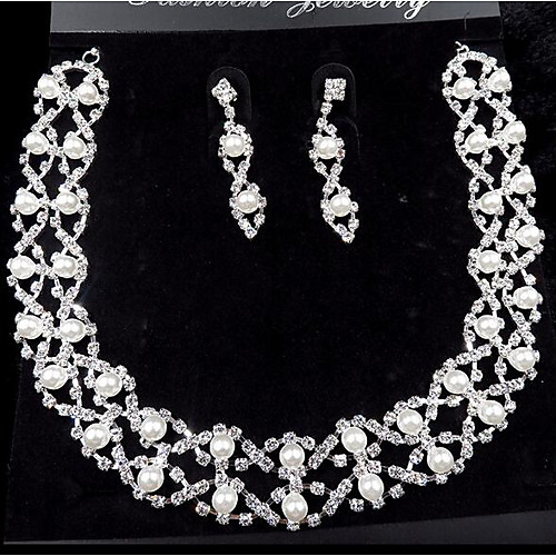 

Pearl Jewelry Set Pendant Necklace Tassel Fringe Ladies Fashion Bridal Party Pearl Silver Plated Earrings Jewelry White For Wedding Party Special Occasion Anniversary Birthday Gift