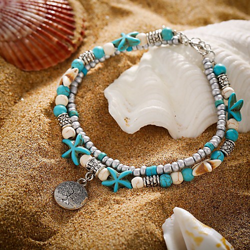 

Ankle Bracelet Fashion Trendy Casual / Sporty Women's Body Jewelry For Street Daily Tropical Turquoise Stone Alloy Tree of Life Starfish Turquoise 1pc