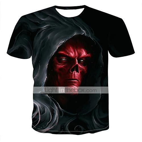 

Men's T shirt Shirt 3D Print Graphic 3D Skull Plus Size Print Short Sleeve Dailywear Tops Round Neck Navy Blue