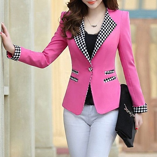 

Women's Blazer, Check Notch Lapel Polyester White / Fuchsia / Yellow