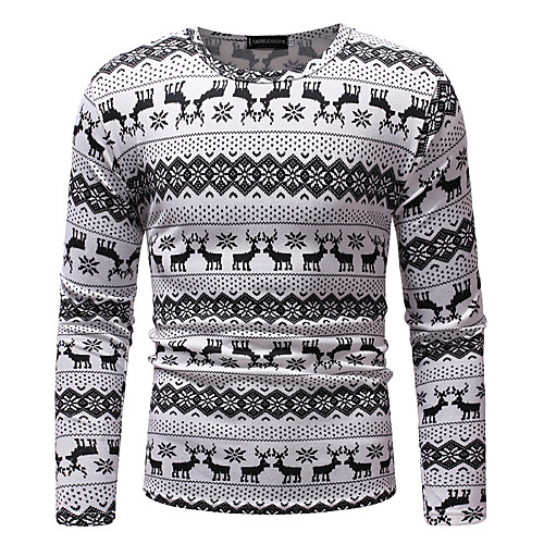 

Men's T shirt Color Block Tribal Print Tops Cotton White Black Gray