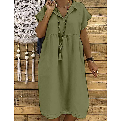 

Women's Shift Dress - Short Sleeve Solid Colored Tassel Fringe V Neck Basic Slim Black Yellow Army Green Fuchsia Khaki L XL XXL XXXL XXXXL XXXXXL