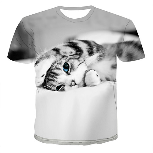 

Men's Plus Size 3D Animal Cat Print T-shirt Basic Daily Going out Round Neck Light gray / Short Sleeve
