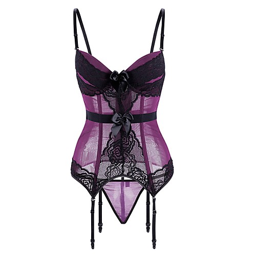 

Women's Hook & Eye Corset Dresses - Lace Printing, Deep V Black Purple Blue S M L