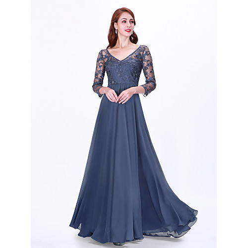 

A-Line V Neck Floor Length Chiffon Bridesmaid Dress with Appliques