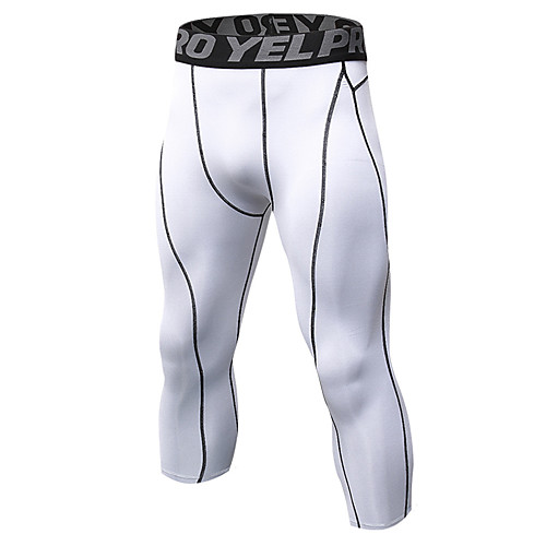 

YUERLIAN Men's Running Compression Pants Athletic 3/4 Tights Base Layer Leggings Cropped Spandex Winter Fitness Gym Workout Running Jogging Training Breathable Quick Dry Soft Sport Solid Color White