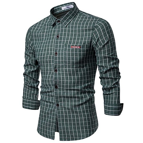 

Men's Shirt Houndstooth Check Print Tops Cotton Red Green Navy Blue