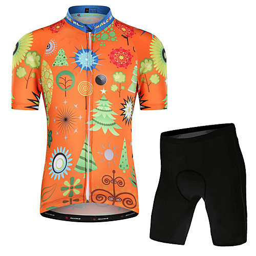 

Malciklo Boys' Girls' Short Sleeve Cycling Jersey with Shorts - Kid's Orange Floral Botanical Bike Clothing Suit UV Resistant Breathable Moisture Wicking Quick Dry Reflective Strips Sports Lycra