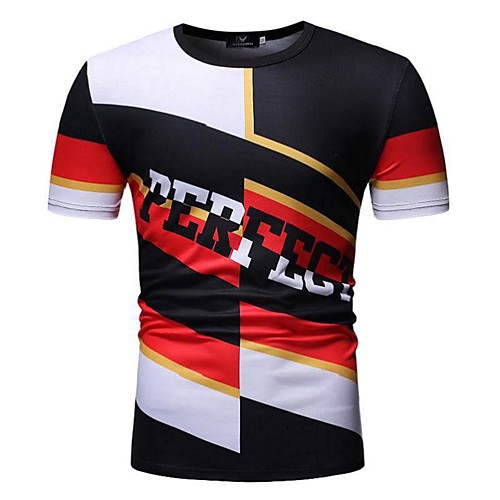 

Men's T shirt Graphic Color Block Geometric Patchwork Print Tops Cotton White Black