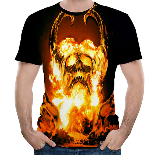 

Men's T shirt Color Block 3D Skull Print Tops Black