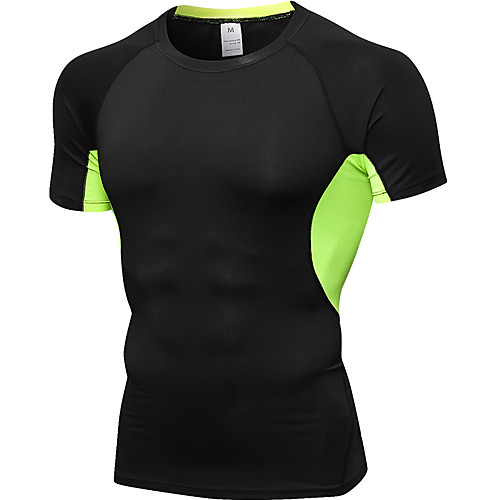 

Men's Short Sleeve Compression Shirt Running Shirt Patchwork Tee Tshirt Base Layer Base Layer Top Athletic Summer Elastane Quick Dry Breathable Sweat wicking Fitness Gym Workout Sportswear Black