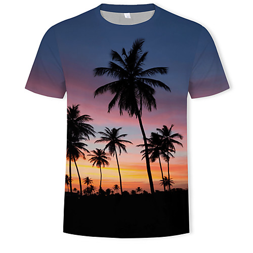 

Men's T shirt Trees / Leaves Graphic Print Tops Round Neck Rainbow