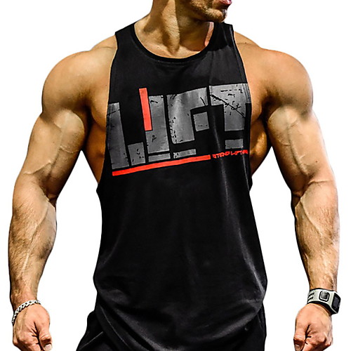 

Men's Tank Top Letter Print Tops White Black Gray