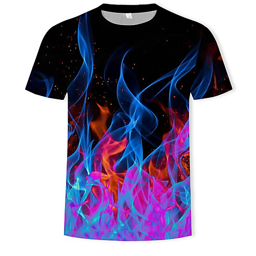 

Men's T shirt Graphic Flame Print Short Sleeve Daily Tops Black