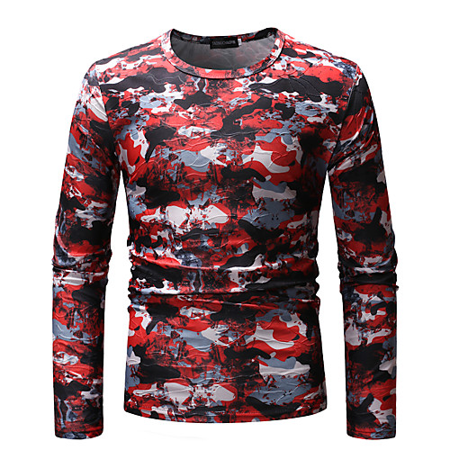 

Men's T shirt Color Block Camo / Camouflage Print Tops Cotton Blue Red