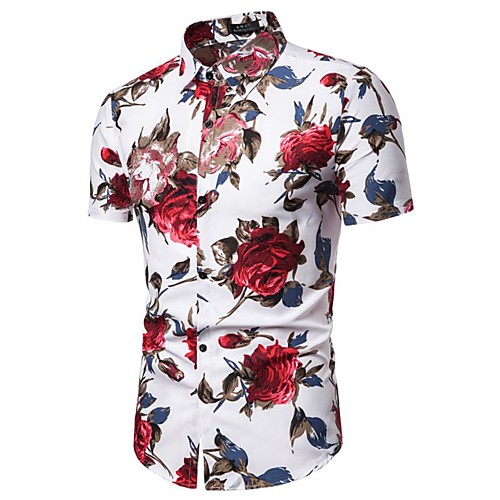 

Men's Shirt Color Block Geometric Floral Print Tops Cotton White Black Blue