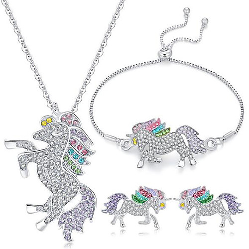

Women's Stud Earrings Pendant Necklace Pendant Bracelet Classic Horse Stylish Classic Rhinestone Silver Plated Earrings Jewelry Silver For Daily Holiday 1 set