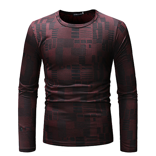 

Men's T shirt Color Block Geometric Camo / Camouflage Print Tops Cotton Wine Dark Gray