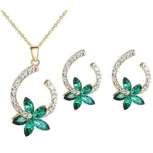 

Women's Green Crystal Stud Earrings Necklace Flower Stylish Rhinestone Earrings Jewelry Gold For Daily 1 set