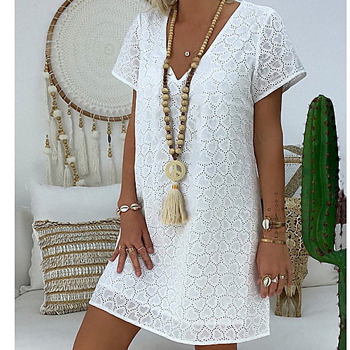 

Women's Shirt Dress Knee Length Dress Blue Gray Orange White Black Short Sleeve Spring & Summer V Neck 2021 S M L XL XXL 3XL